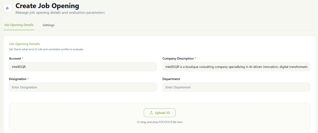 Job Opening Details Tab