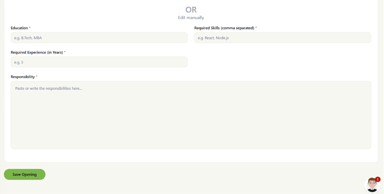 Filling in Job Requirements Manually