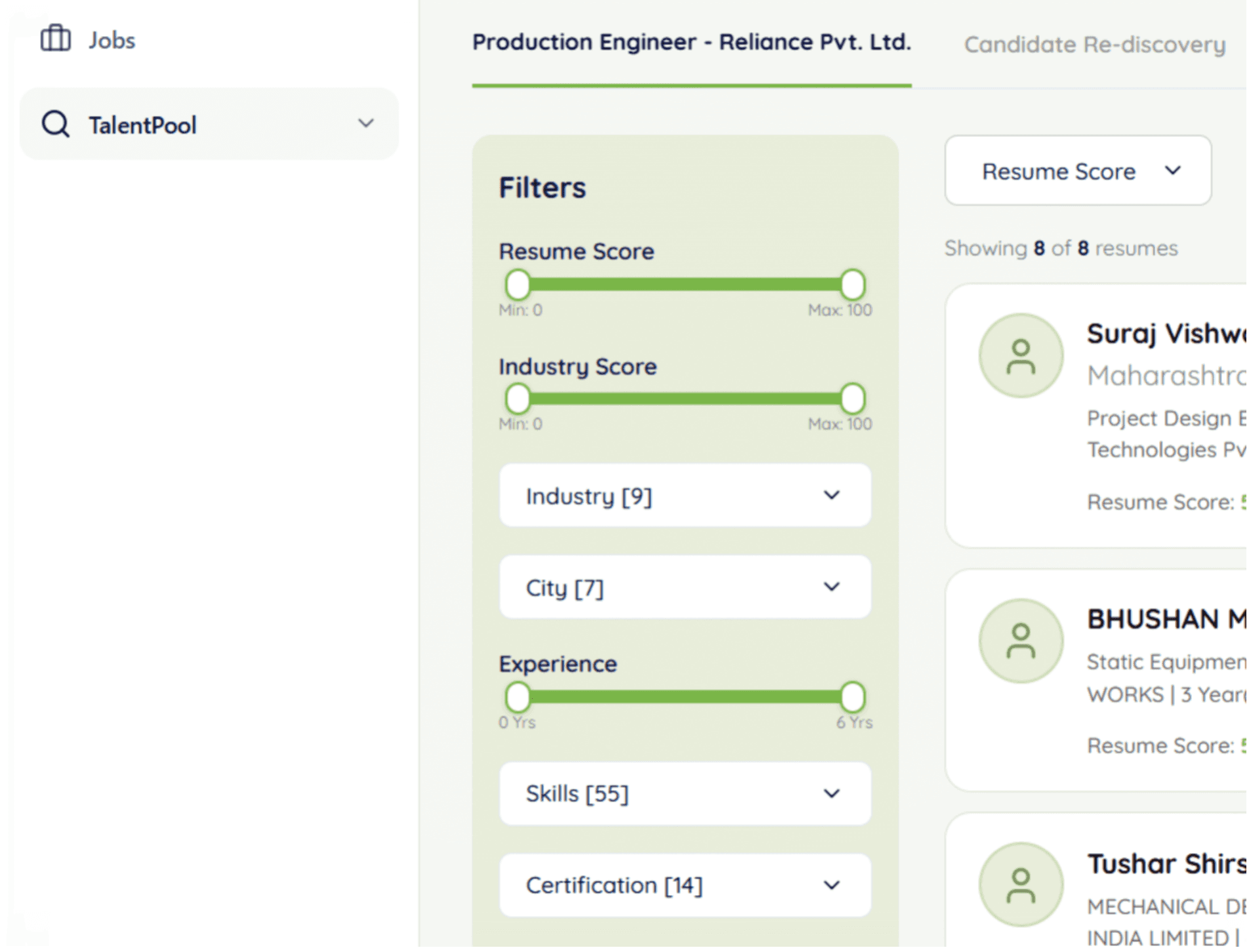 Filter candidates