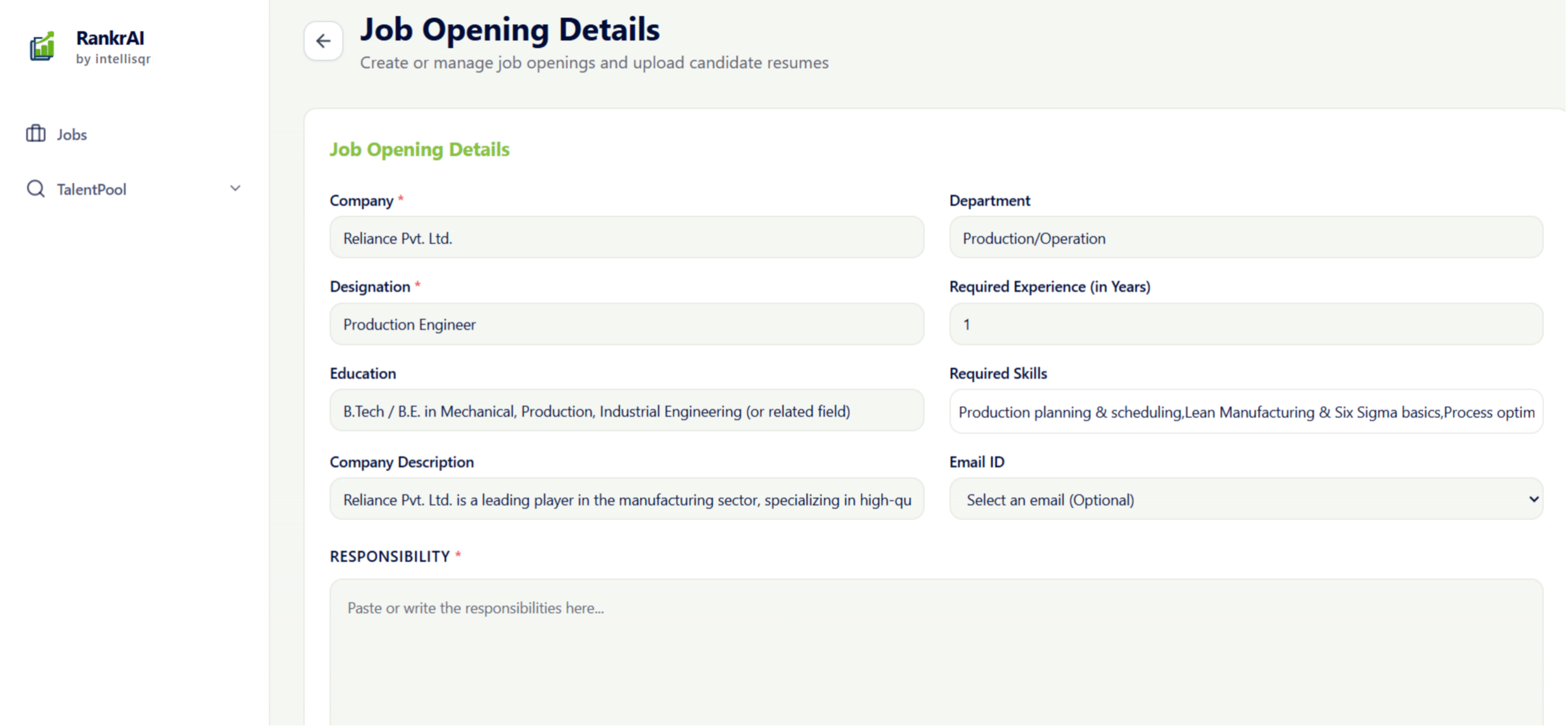 Enter Role Details and Information